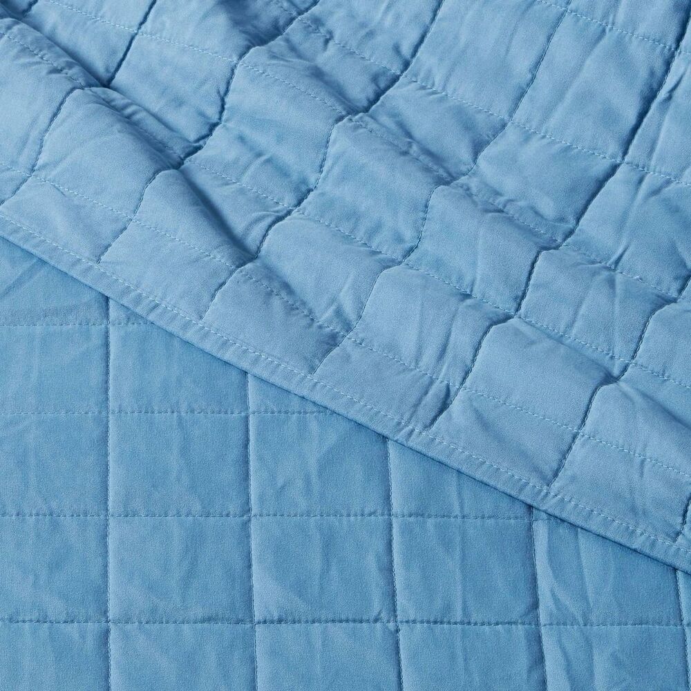 Pillowfort Full Queen Box Stitch Microfiber Kids Quilt Blue New